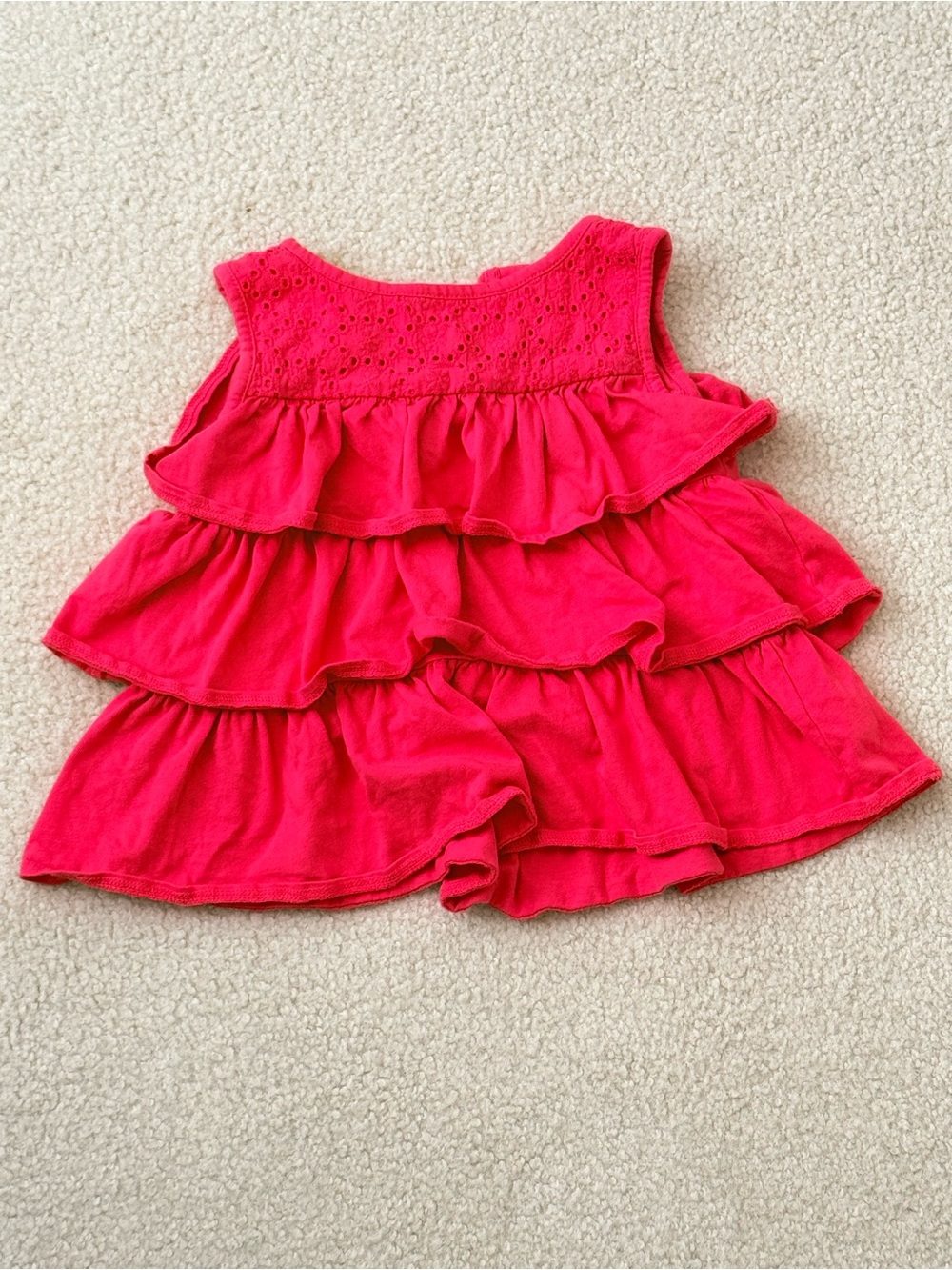 Mini Boden Bright Pink Eyelet Tiered Ruffle Tank